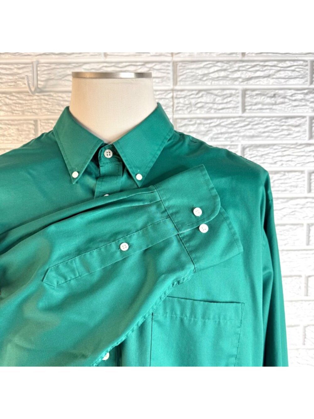Chaps Emerald Green Long Sleeve Button Down Shirt Sz 18-18.5 36/37 Wrinkle Free